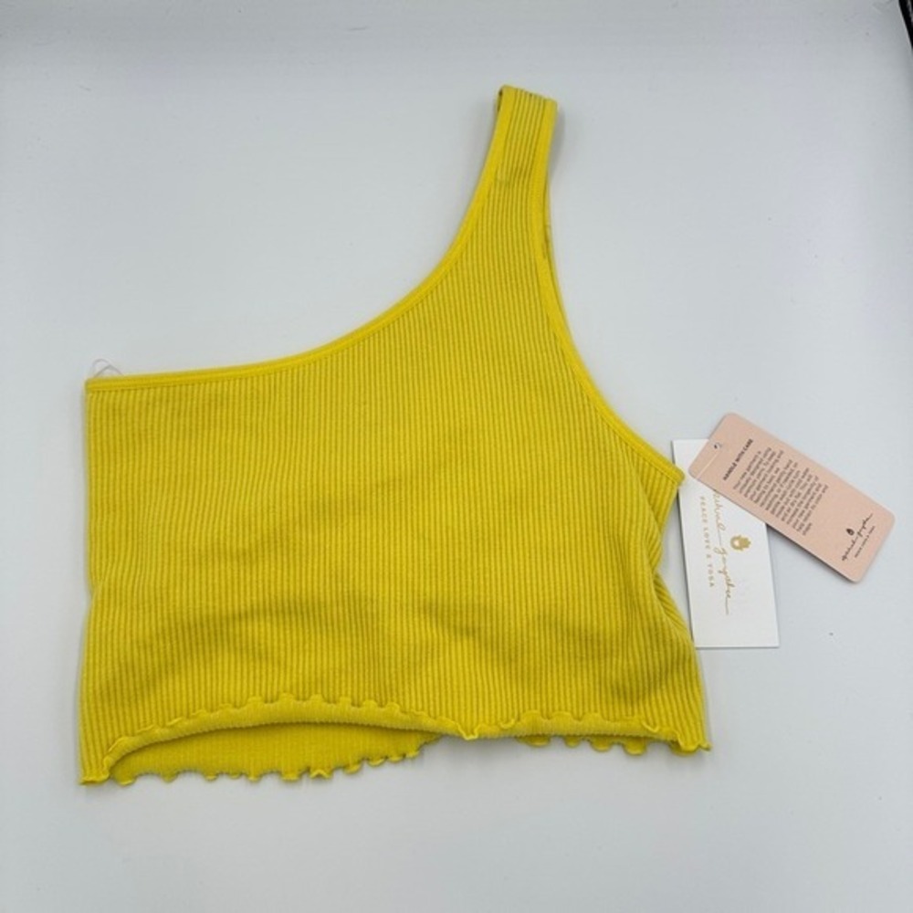 Spiritual Gangster Ribbed One Shoulder Cropped Tank Top Vibrant Yellow XS/S NWT